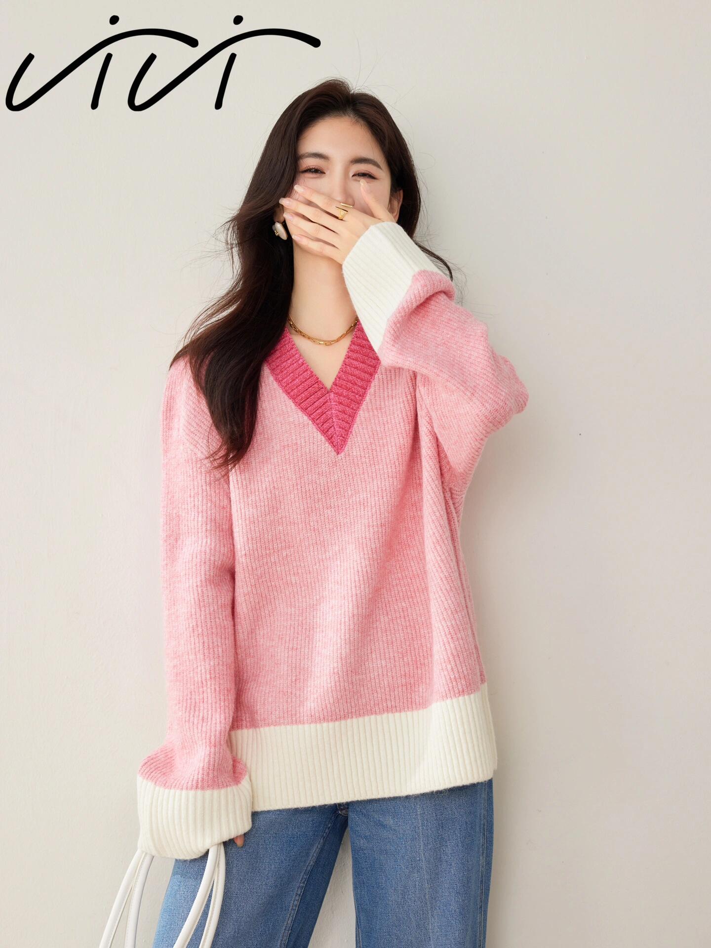 少女心狙击!这件粉色V领毛衣甜到犯规 少女心狙击!这件粉色V领毛衣甜到犯规