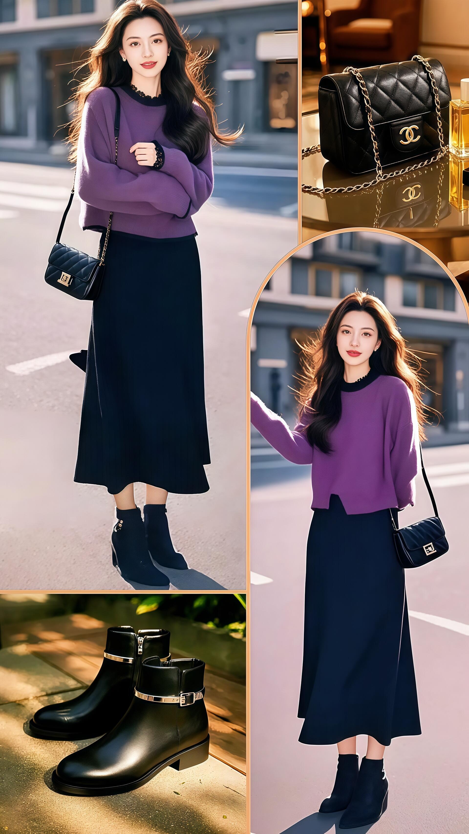 紫与黑的邂逅：慵懒精致风穿搭指南