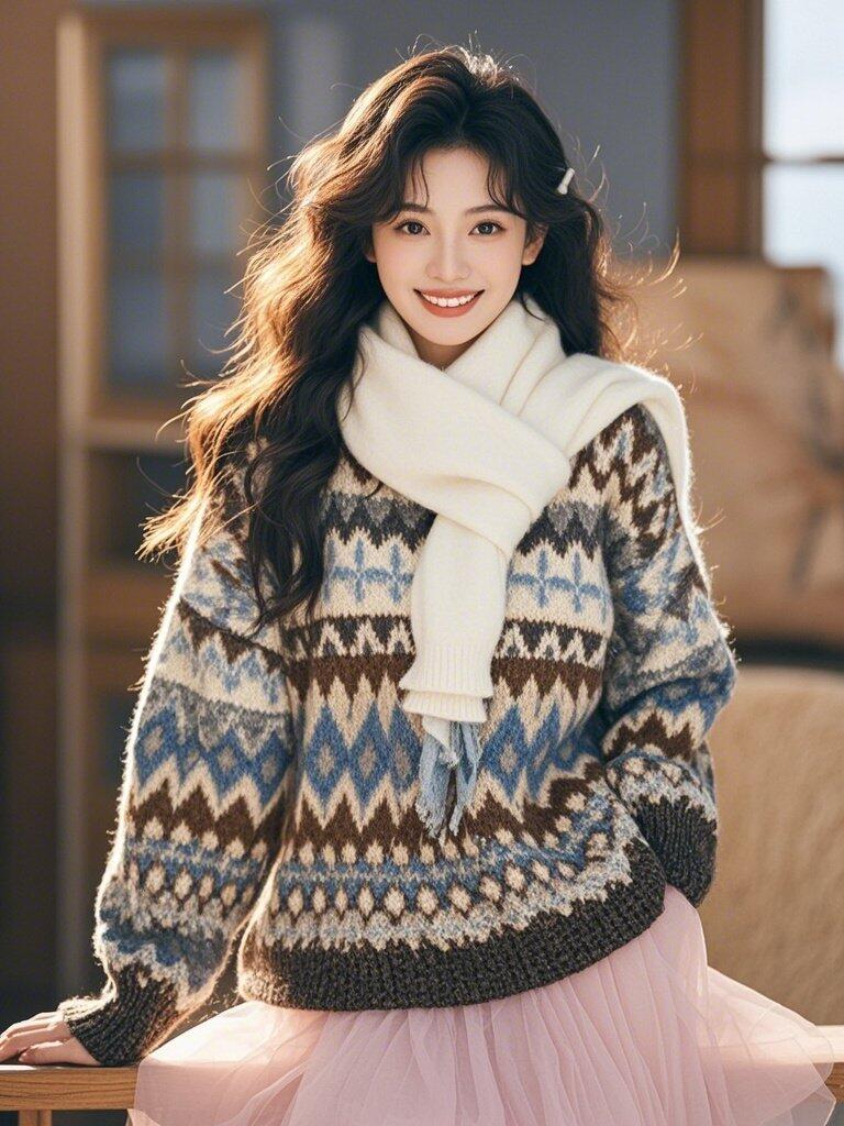 必学！多彩毛衣+粉裙的冬日神仙穿搭