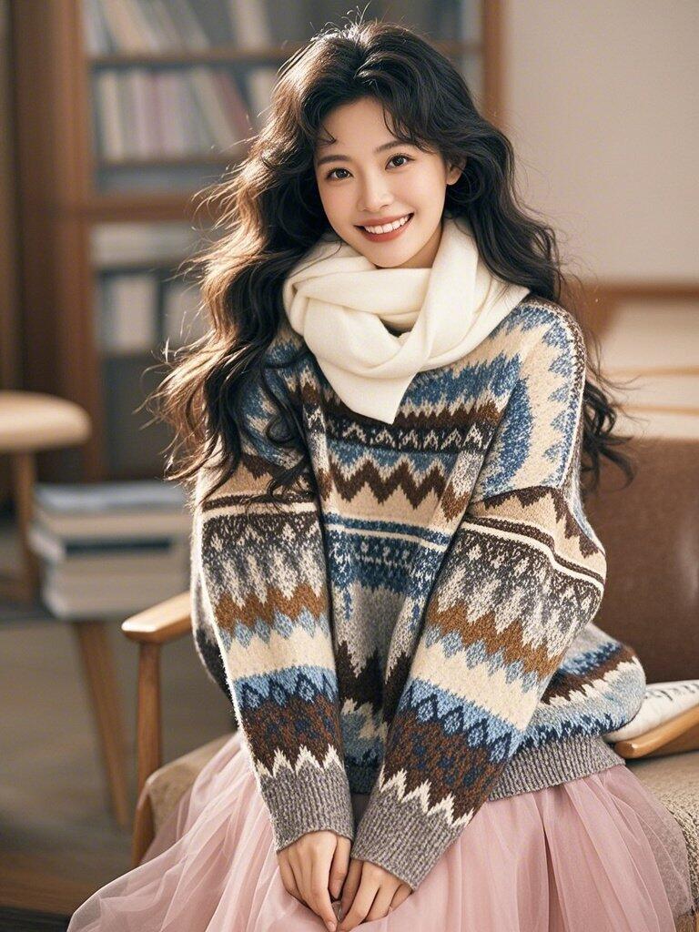 必学!多彩毛衣+粉裙的冬日神仙穿搭 必学!多彩毛衣+粉裙的冬日神仙穿搭